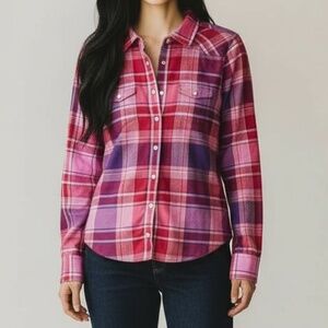 Y2K American Eagle Outfitters Red Pink and Blue Plaid Button Down Shirt SZ Small